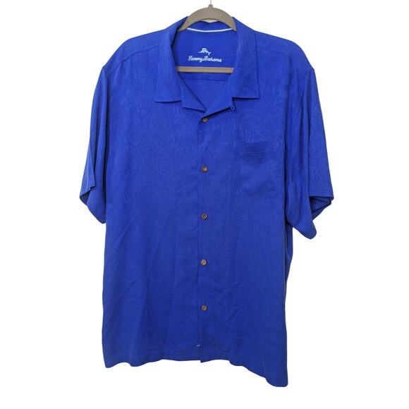 Tommy Bahama 100% Silk Short Sleeve Button Front Shirt Blue Mens Size 3XL - Picture 1 of 8